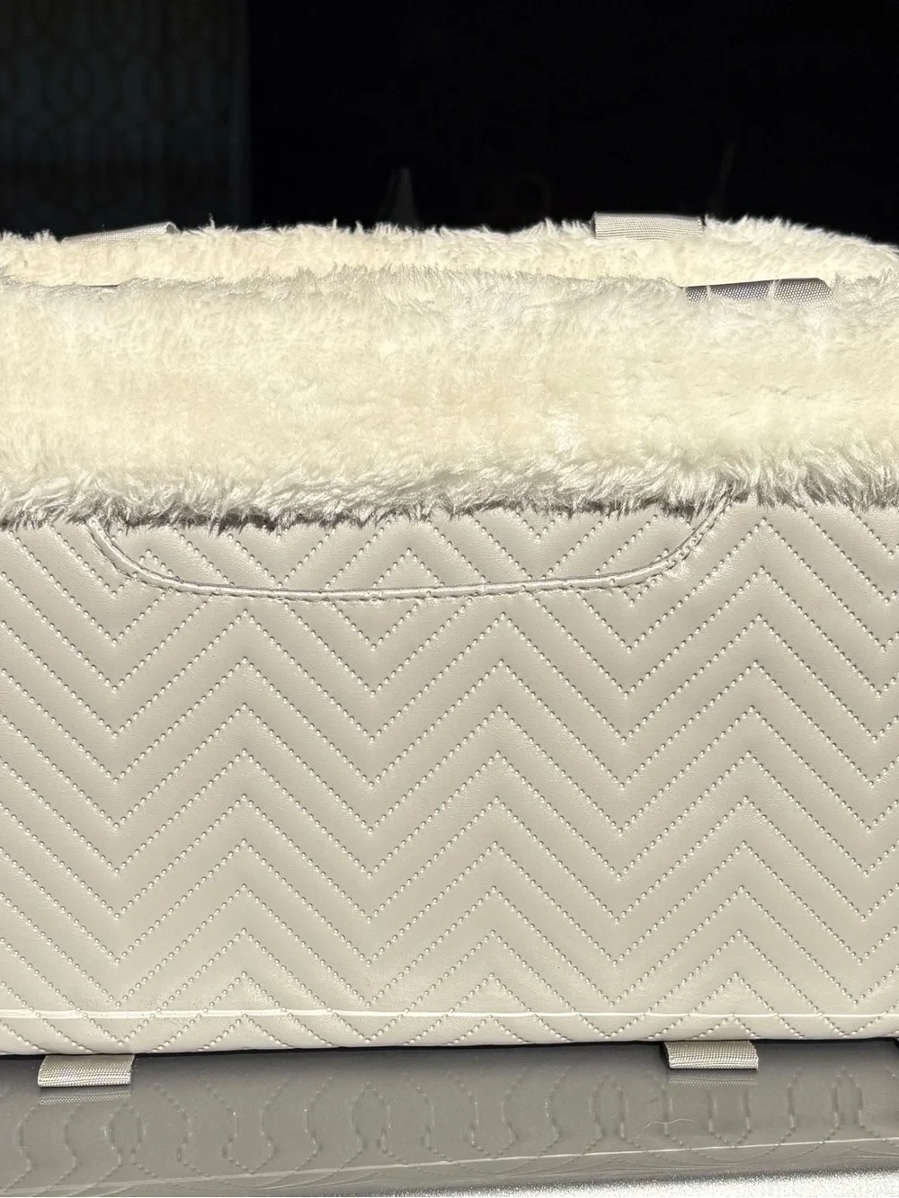 White & Gray Quilted Sherpa Small Pet Carrier Tote For Middle Console